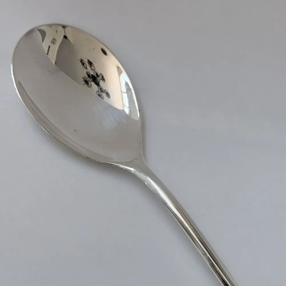 Italy Silverplate Flatware 2pc Solid Salad Set 9” Glossy Plain Round End Down